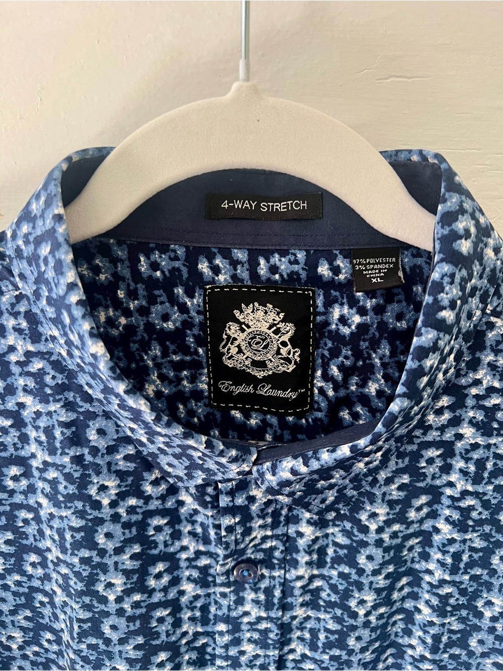 English Laundry Men’s 4-way Stretch Long Sleeve Button Down Shirt in Indigo